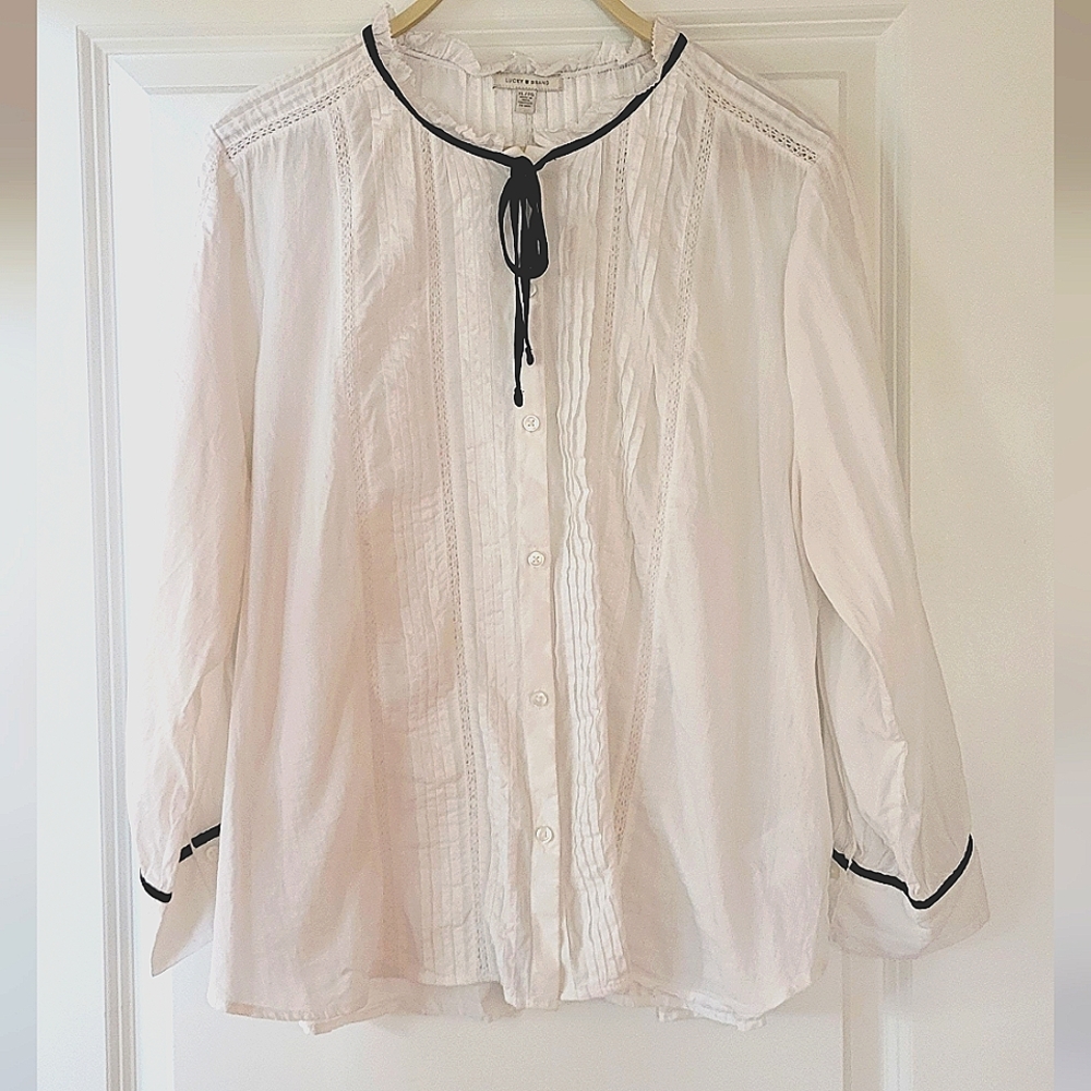 Lucky Brand tie neck blouse